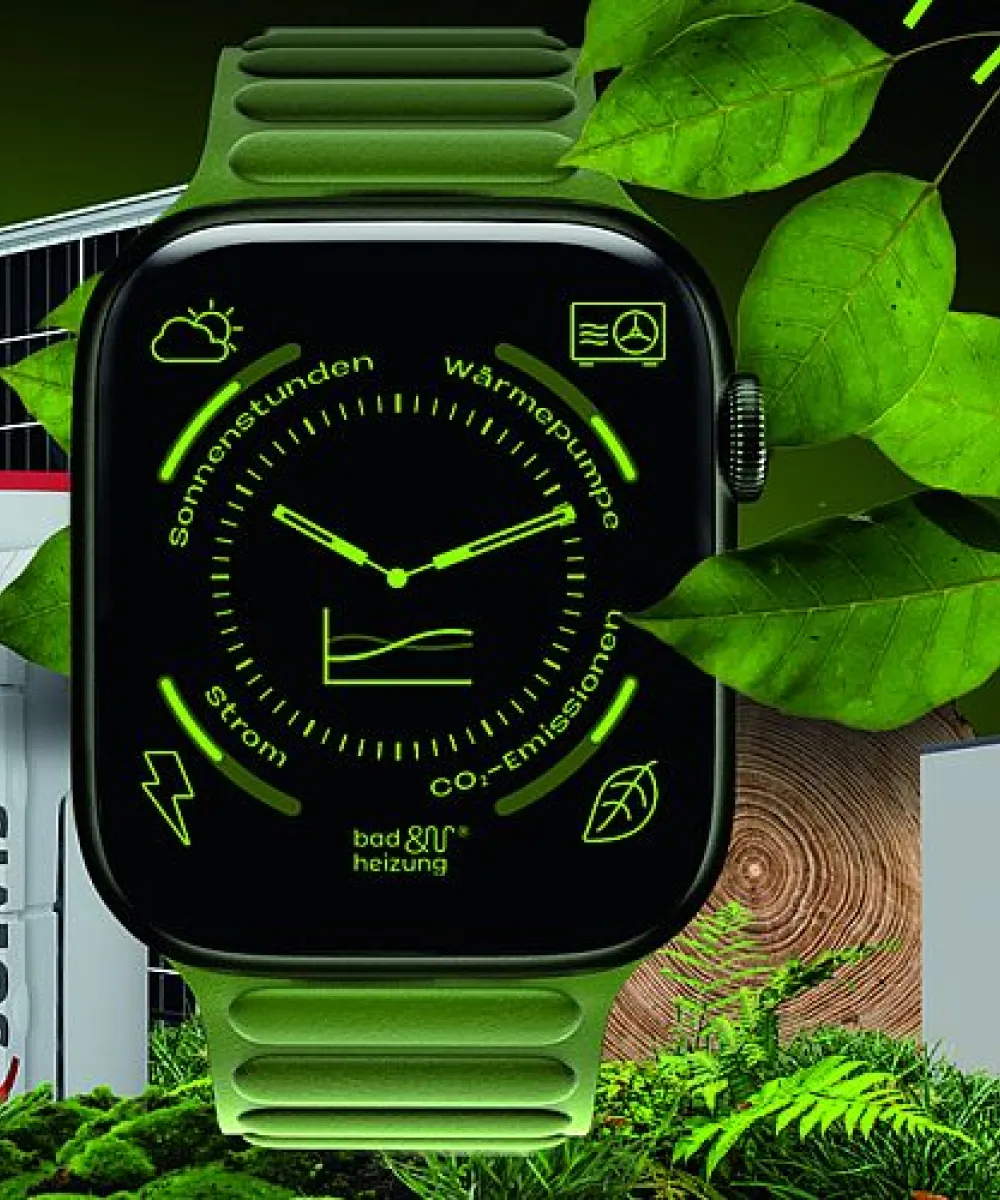 Bildmontage Energieuhr und erneuerbare Energien.